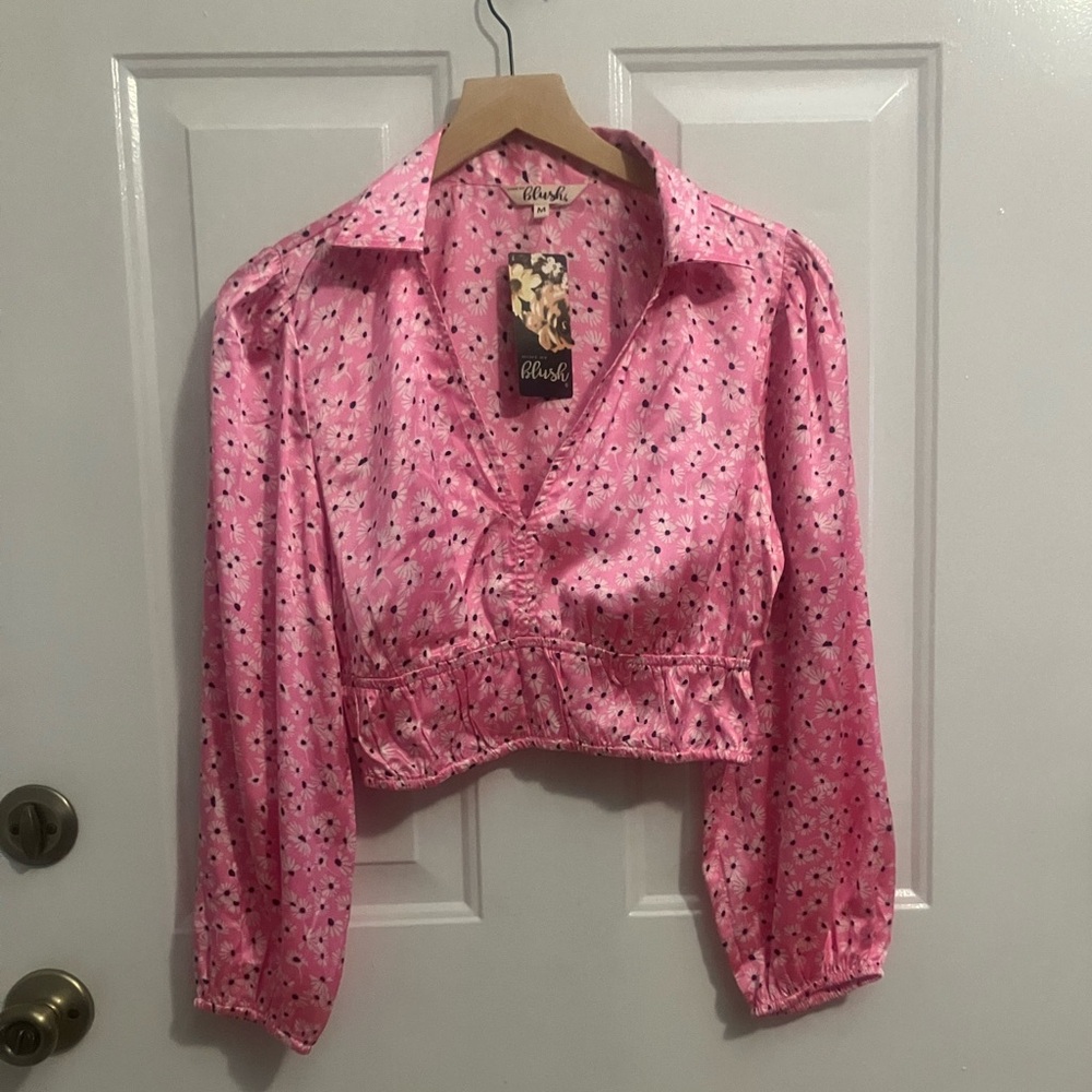 Blush - floral print cropped blouse